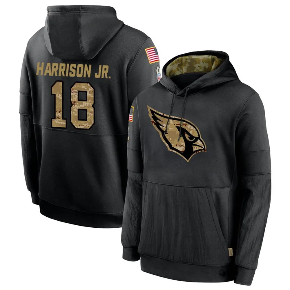 Parkc A.Cardinals #18 Marvin Harrison Jr. Player Black Salute to Service Hoodies Stitched Jerseys