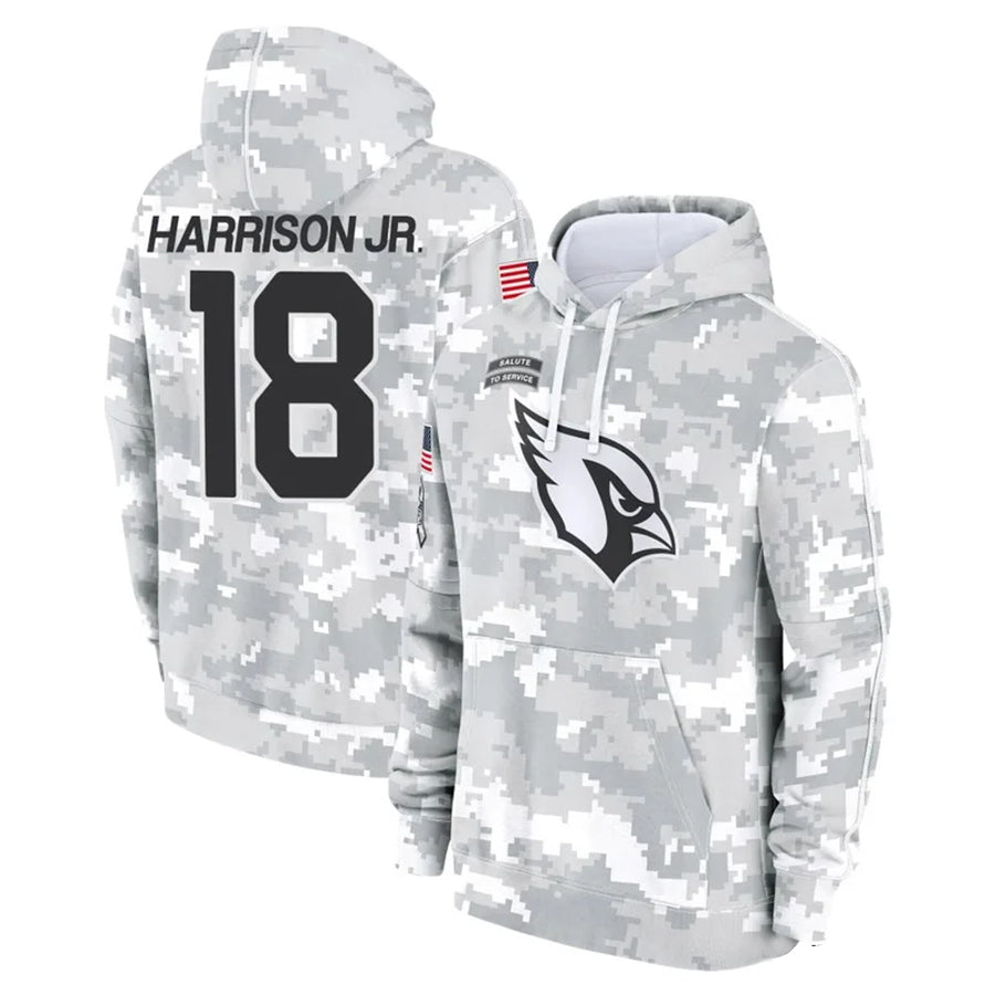 Parkc A.Cardinals #18 Marvin Harrison Jr. Player Camo Salute to Service Hoodies Stitched Jerseys