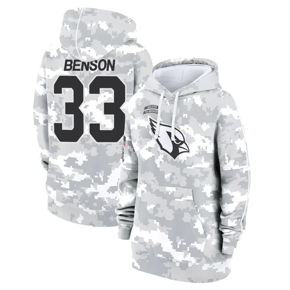 Parkc A.Cardinals #33 Trey Benson Player Arctic Camo Salute to Service Hoodies Stitched Jerseys