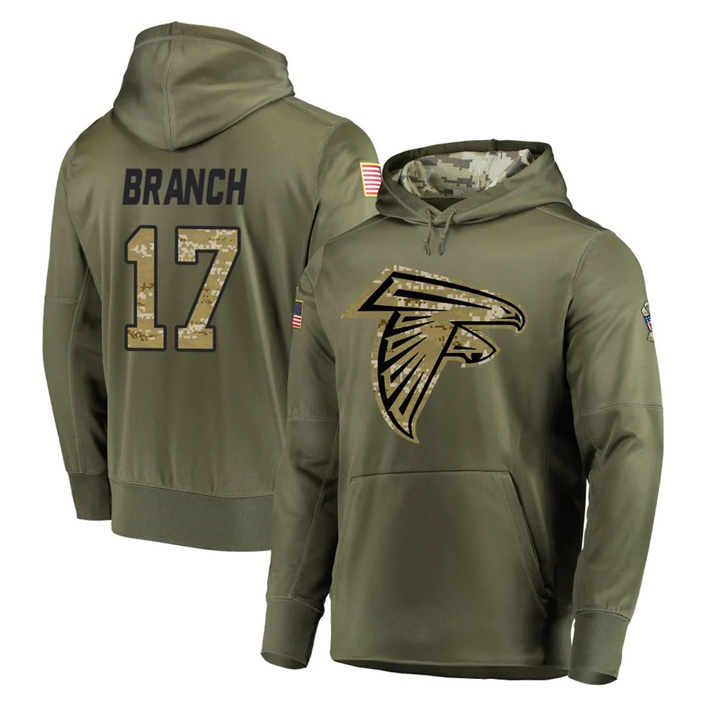 Parkc A.Falcons #17 Zachariah Branch Player Olive Salute to Service Club Fleece Hoodie Stitched Jerseys