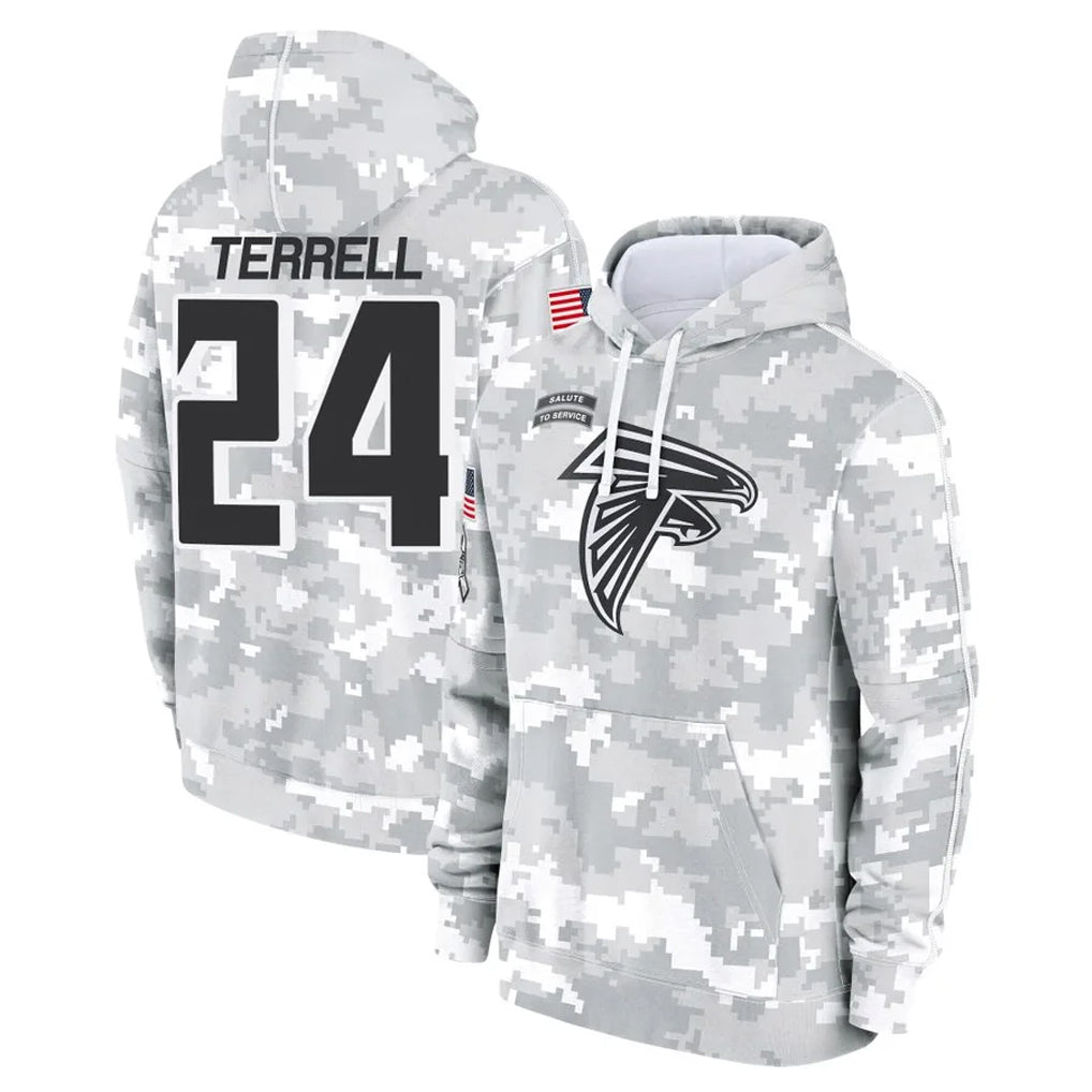 Parkc A.Falcons #24 A.J. Terrell Jr. Player Arctic Camo Salute to Service Limited Hoodie Stitched Jerseys