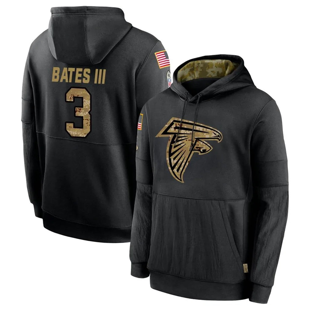 Parkc A.Falcons #3 Jessie Bates III Player Black Salute to Service Hoodies Stitched Jerseys