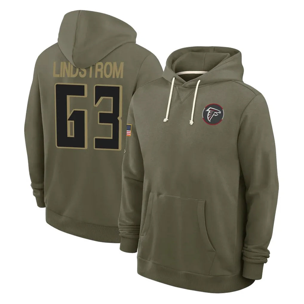 Parkc A.Falcons #63 Chris Lindstrom Player Olive 2025 Salute to Service Hoodies Stitched Jerseys