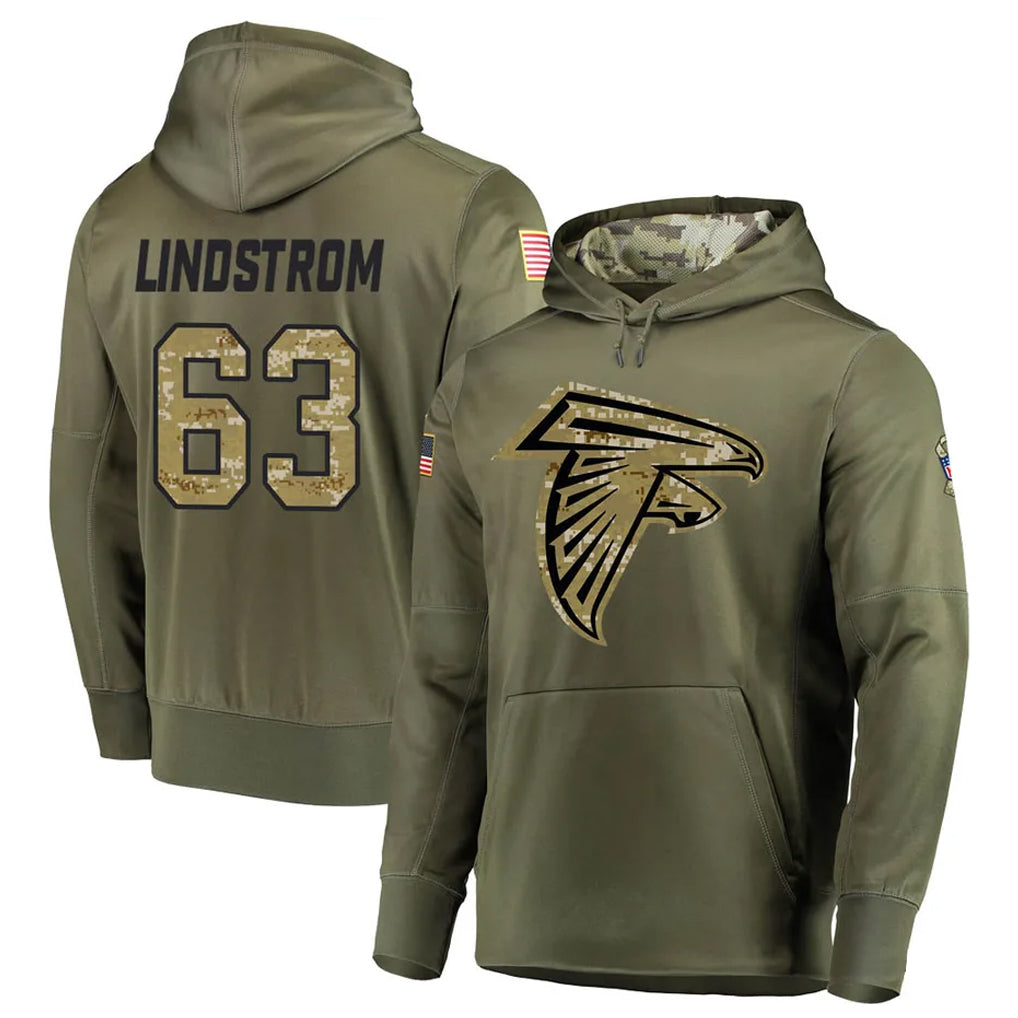 Parkc A.Falcons #63 Chris Lindstrom Player Olive Salute to Service Club Fleece Hoodie Stitched Jerseys