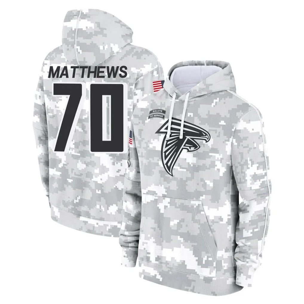 Parkc A.Falcons #70 Jake Matthews Player Arctic Camo Salute to Service Limited Hoodie Stitched Jerseys