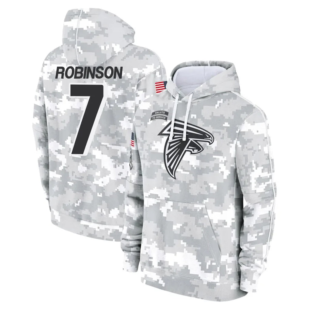 Parkc A.Falcons #7 Bijan Robinson Player Camo Arctic Salute to Service Hoodies Limited Stitched Jerseys