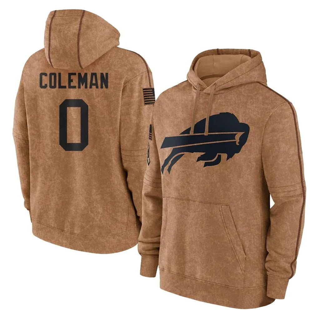 Parkc B.Bills #0 Keon Coleman Player Brown Salute to Service Hoodies Stitched Jerseys