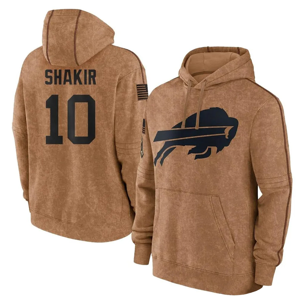 Parkc B.Bills #10 Khalil Shakir Player Brown Salute to Service Hoodies Stitched Jerseys