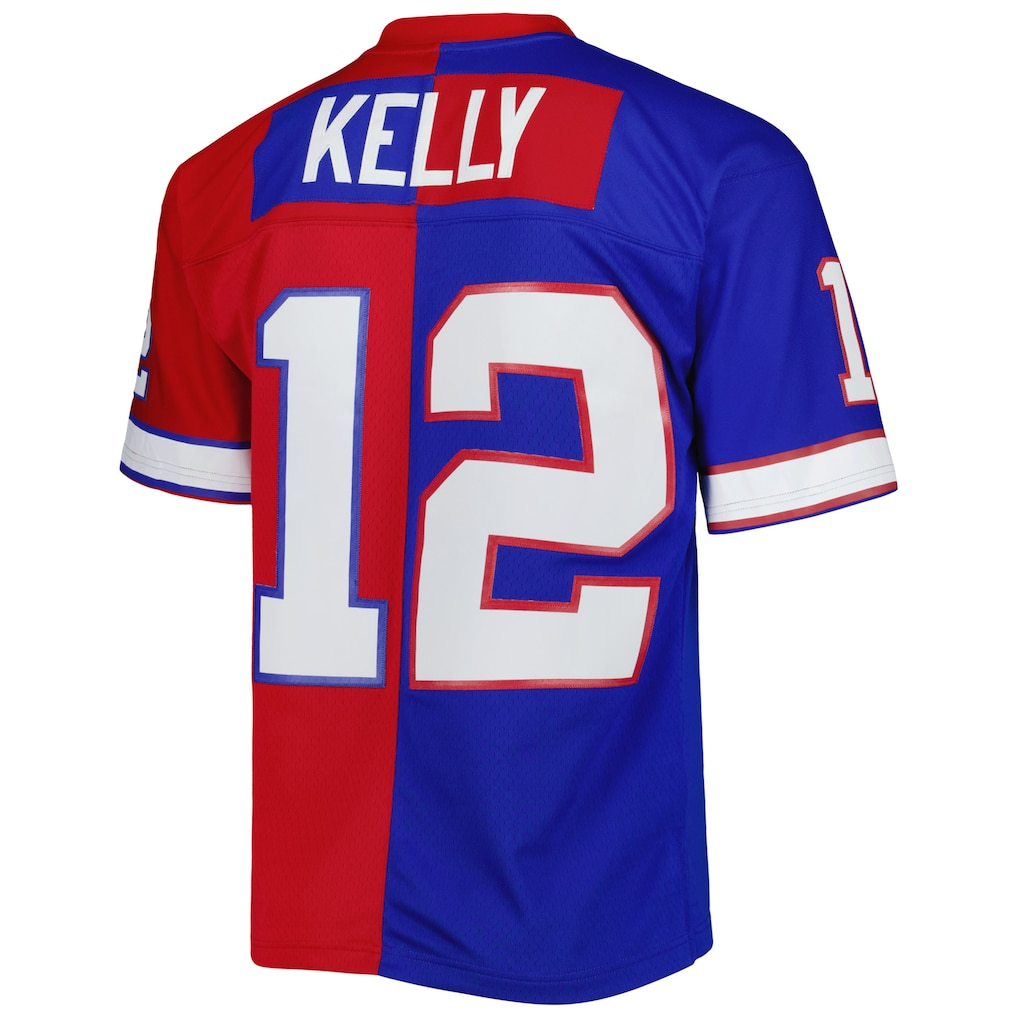 Parkc B.Bills #12 Jim Kelly Mitchell & Ness RoyalRed 1990 Split Legacy Replica Jersey