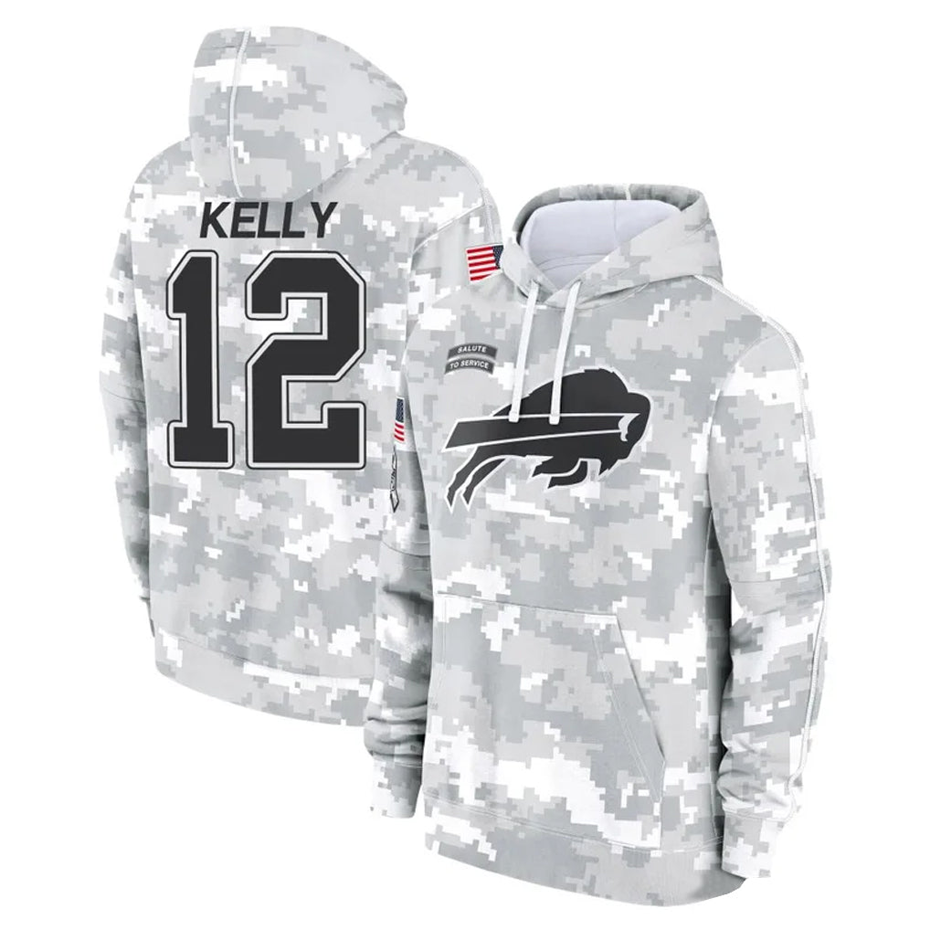 Parkc B.Bills #12 Jim Kelly Player Arctic Camo Salute to Service Hoodies Limited Stitched Jerseys