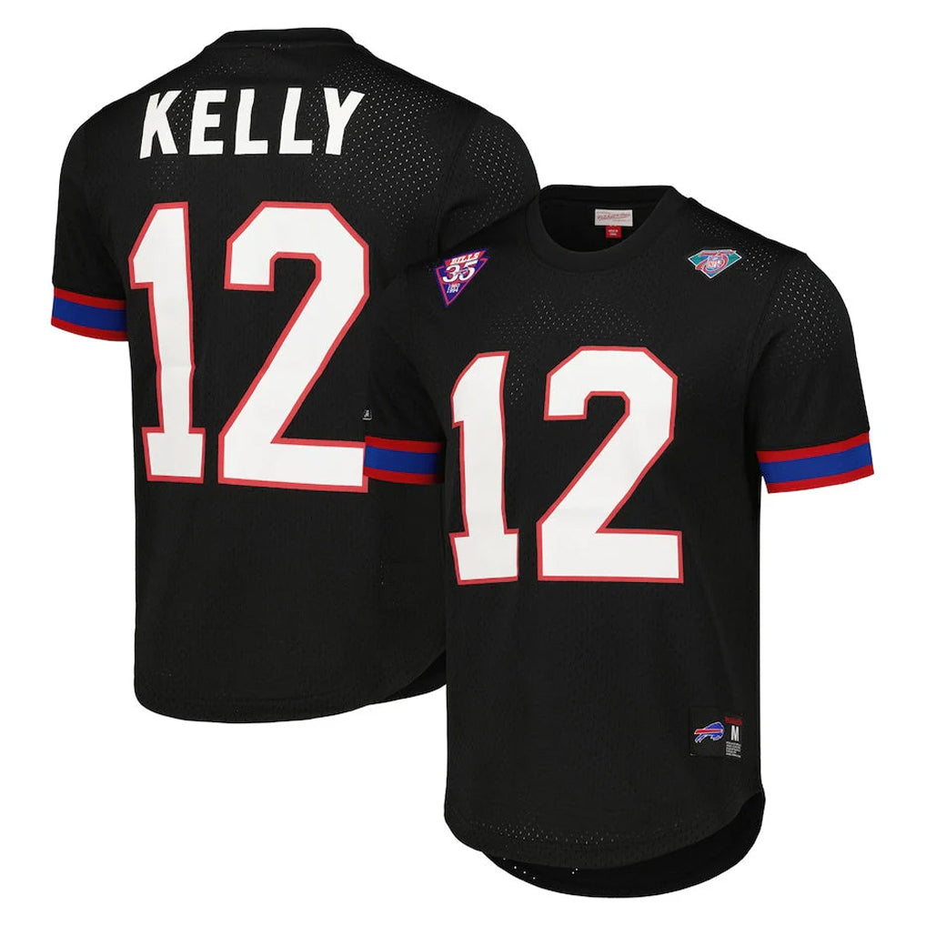Parkc B.Bills #12 Jim Kelly Player Black Mitchell & Ness Replica Mesh Limited Stitched Jerseys