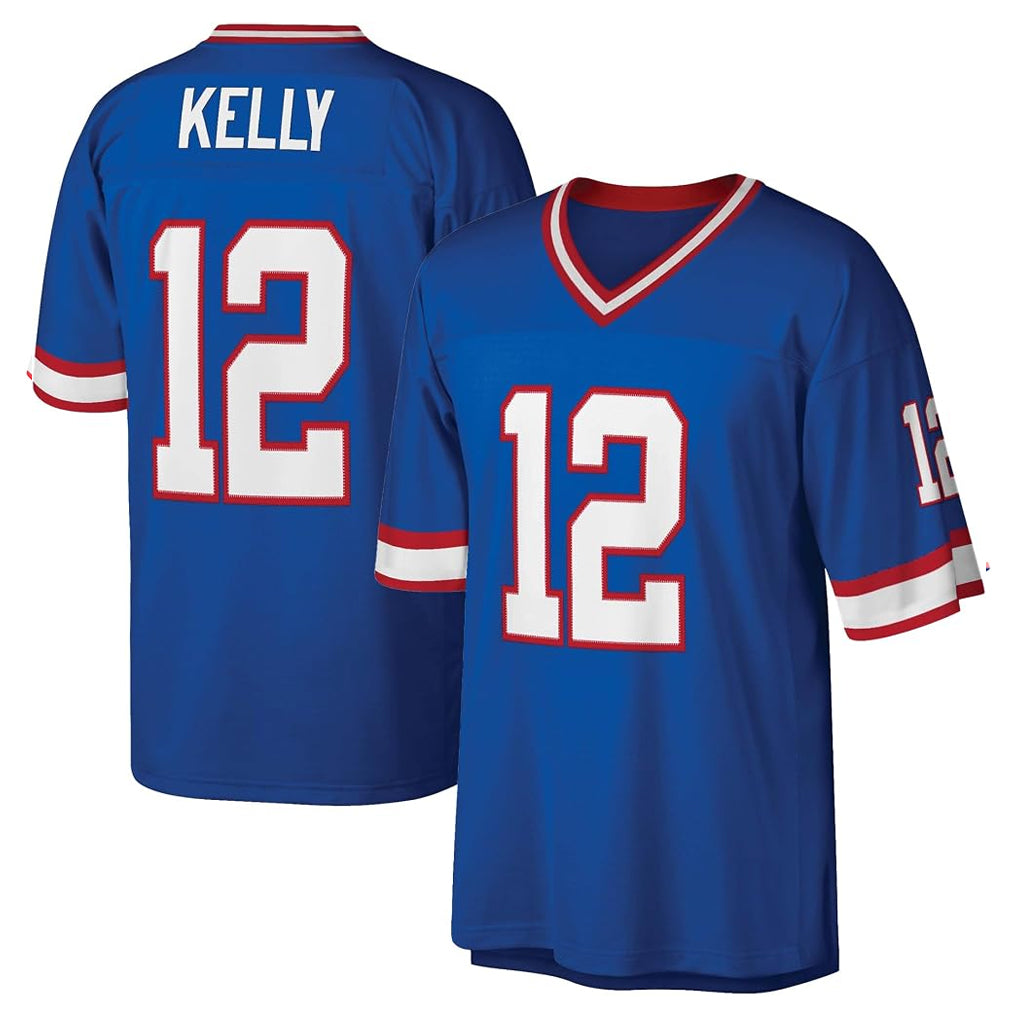 Parkc B.Bills #12 Jim Kelly Player Blue Replica Throwback Limited Stitched Jerseys