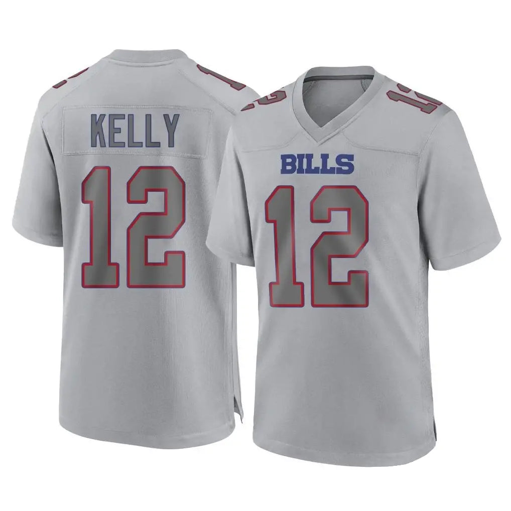 Parkc B.Bills #12 Jim Kelly Player Gray Fashion Home Game Stitched Jerseys