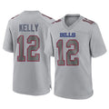 Parkc B.Bills #12 Jim Kelly Player Gray Fashion Home Game Stitched Jerseys