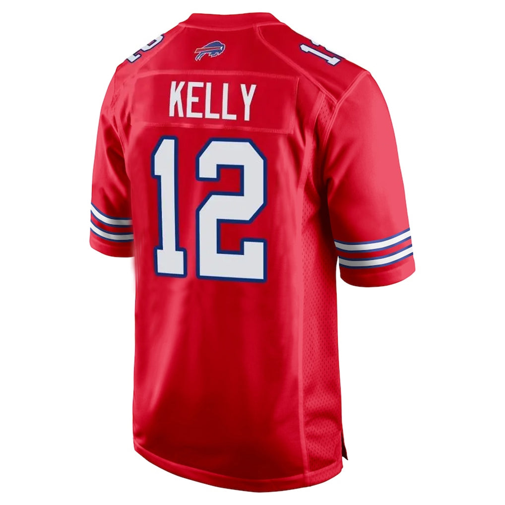 Parkc B.Bills #12 Jim Kelly Player Red Home Game Stitched Jerseys