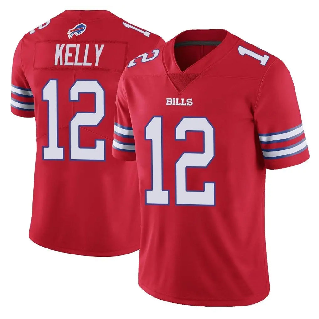 Parkc B.Bills #12 Jim Kelly Player Red Vapor Untouchable Limited Home Game Stitched Jerseys