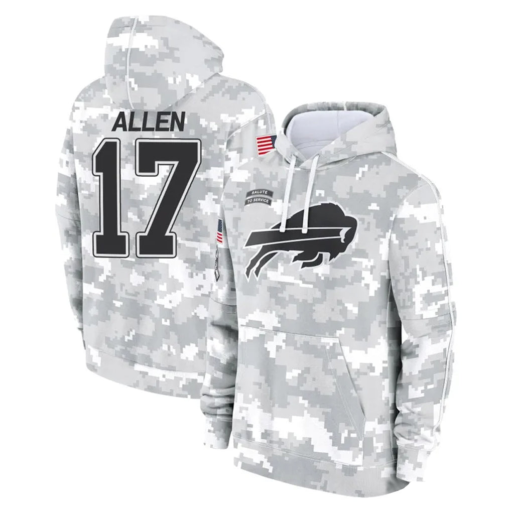 Parkc B.Bills #17 Josh Allen Player Arctic Camo Salute to Service Hoodies Limited Stitched Jerseys