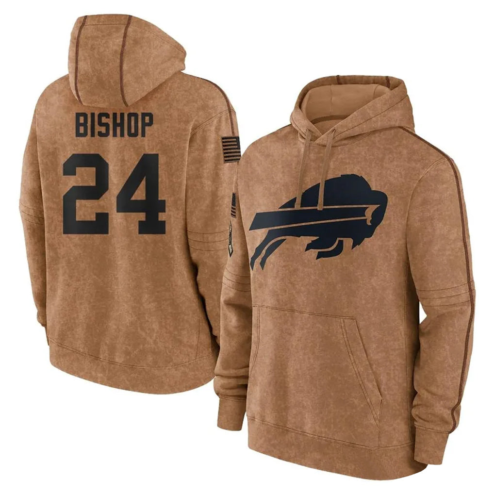 Parkc B.Bills #24 Cole Bishop Player Brown Salute to Service Hoodies Stitched Jerseys