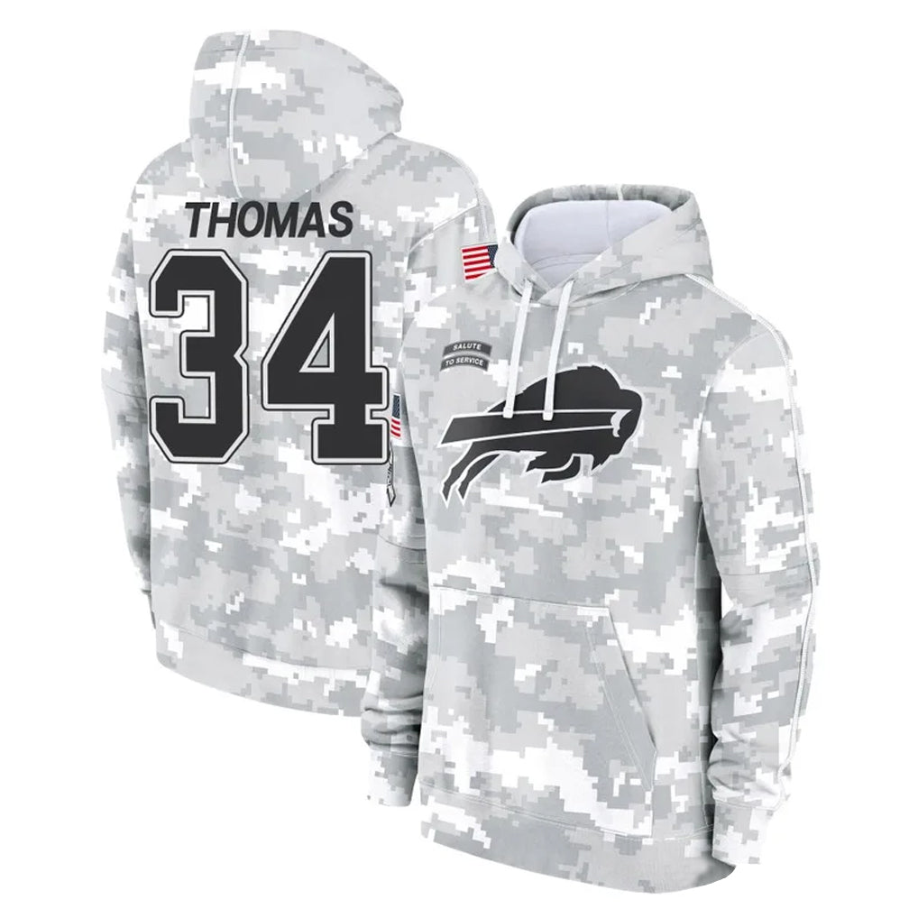 Parkc B.Bills #34 Thurman Thomas Player Arctic Camo Salute to Service Hoodies Limited Stitched Jerseys
