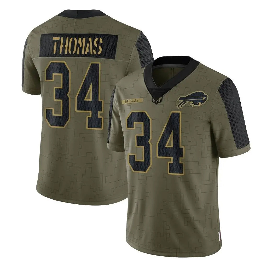 Parkc B.Bills #34 Thurman Thomas Player Olive Salute To Service Limited Stitched Jerseys