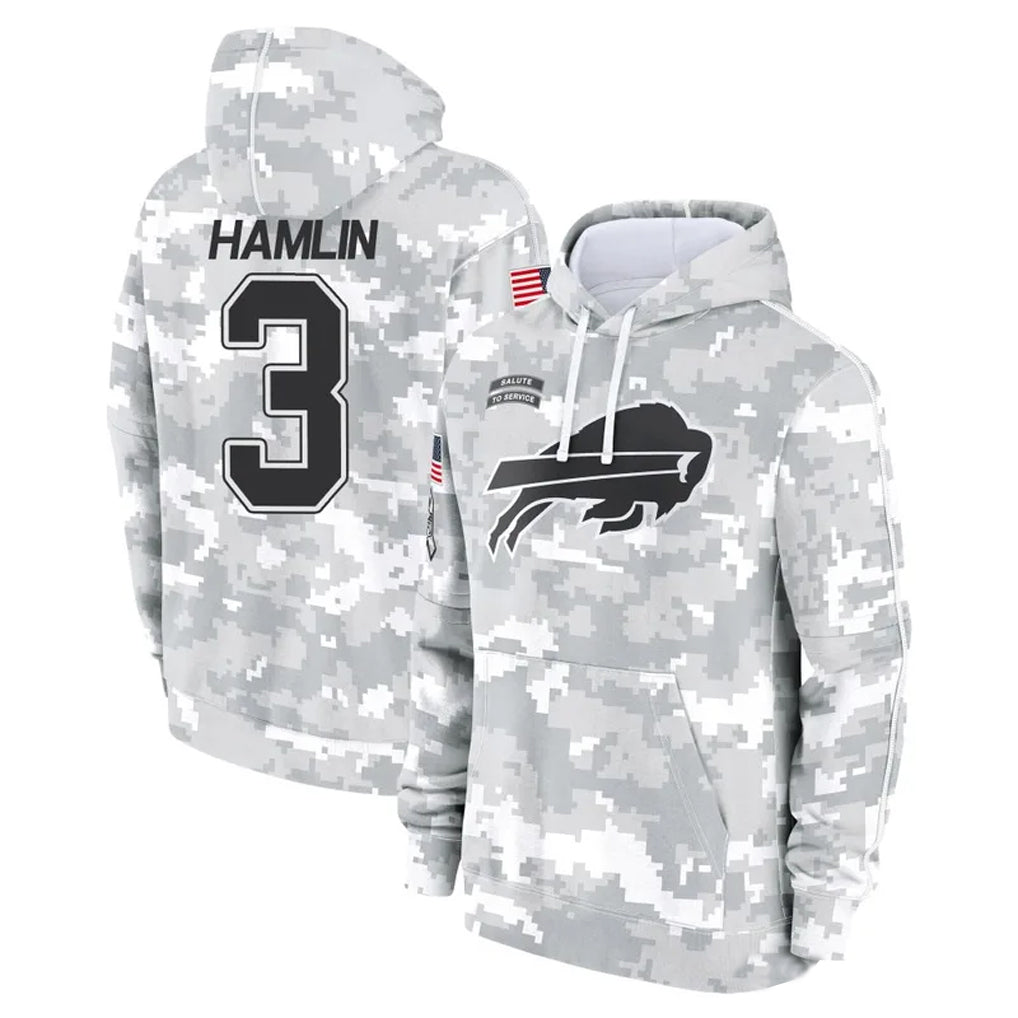 Parkc B.Bills #3 Damar Hamlin Player Arctic Camo Salute to Service Hoodies Game Stitched Jerseys