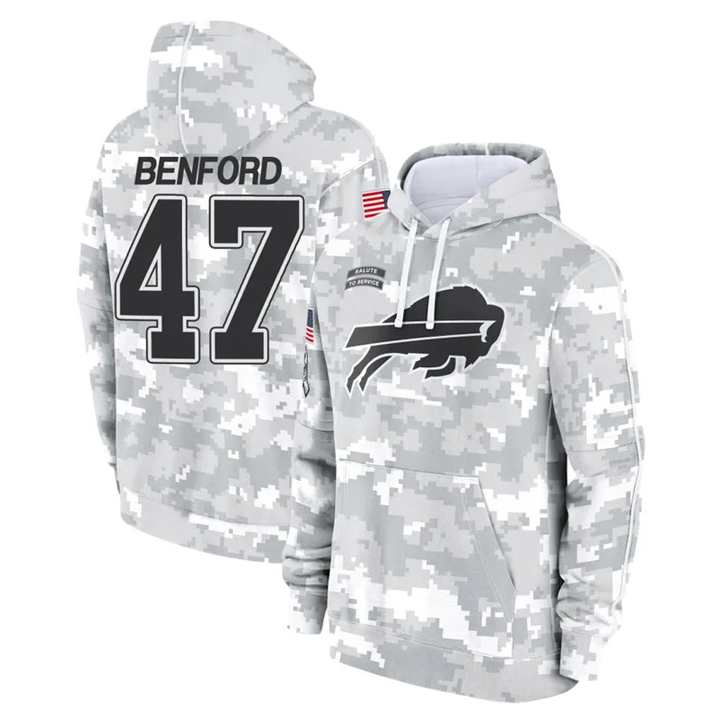 Parkc B.Bills #47 Christian Benford Player Arctic Camo Salute to Service Hoodies Limited Stitched Jerseys