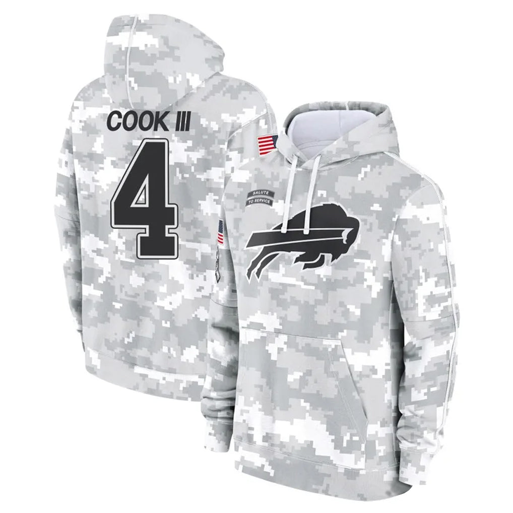 Parkc B.Bills #4 James Cook III Player Arctic Camo Salute to Service Hoodies Game Stitched Jerseys