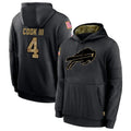 Parkc B.Bills #4 James Cook III Player Black Salute to Service Hoodies Hame Stitched Jerseys