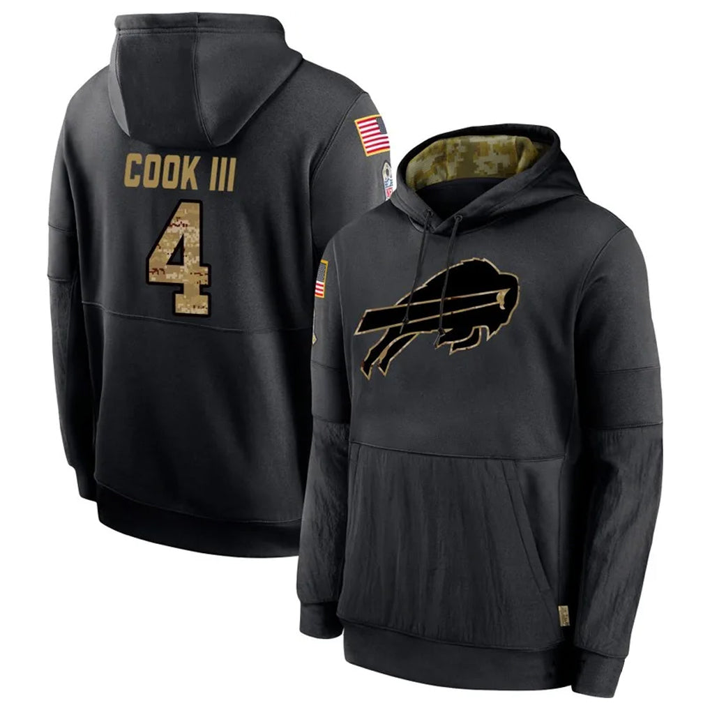Parkc B.Bills #4 James Cook III Player Black Salute to Service Hoodies Hame Stitched Jerseys