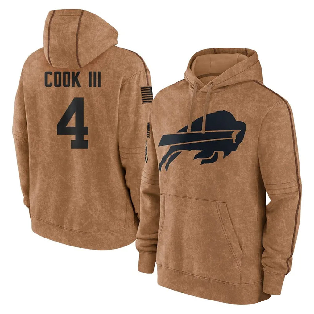 Parkc B.Bills #4 James Cook III Player Brown Salute to Service Hoodies Stitched Jerseys