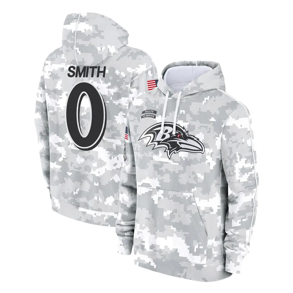 Parkc B.Ravens #0 Roquan Smith Player Arctic Camo Salute to Service Pullover Hoodie Stitched Jerseys