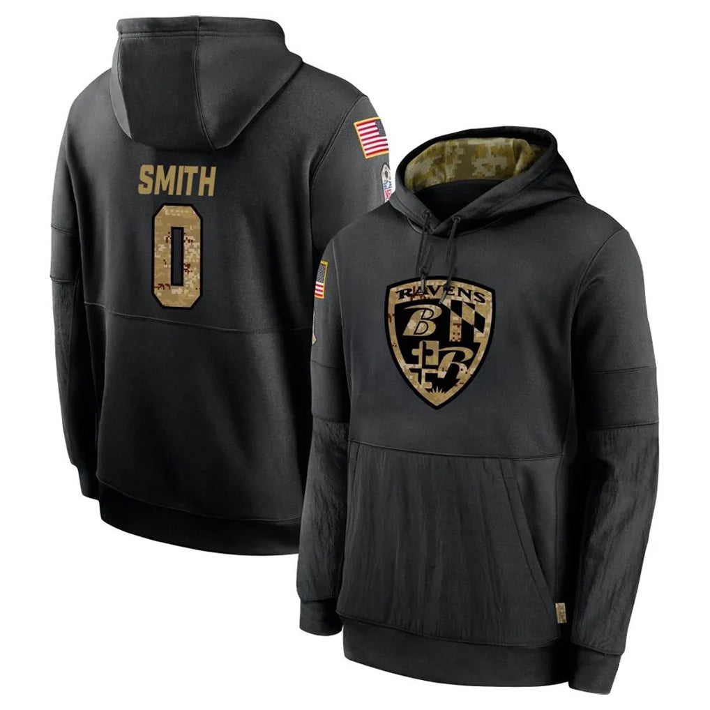 Parkc B.Ravens #0 Roquan Smith Player Black Salute to Service Pullover Hoodie Stitched Jerseys