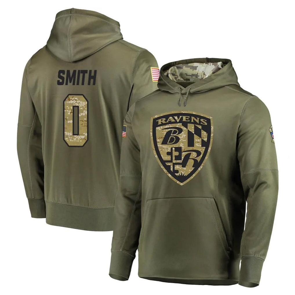 Parkc B.Ravens #0 Roquan Smith Player Olive Salute to Service Pullover Hoodie Stitched Jerseys