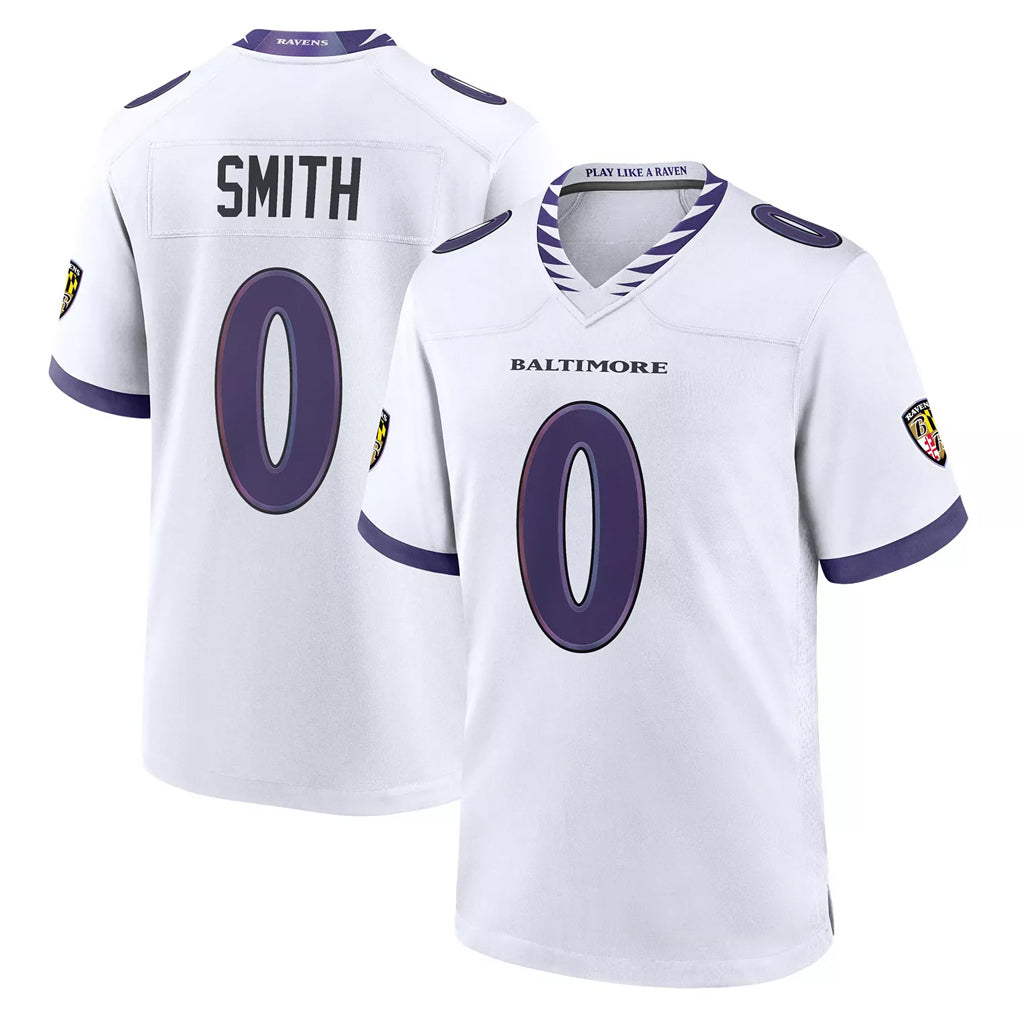Parkc B.Ravens #0 Roquan Smith Player White Purple Home Game Stitched Jerseys
