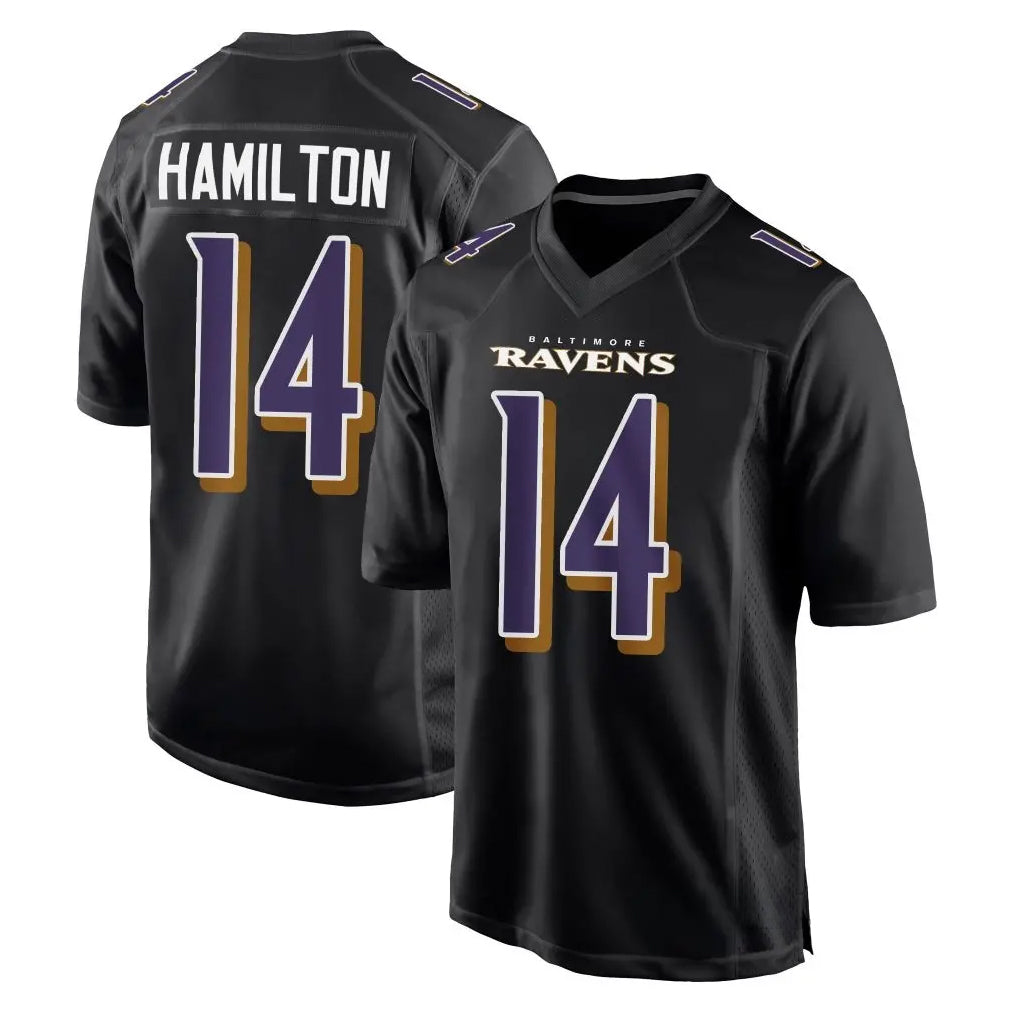 Parkc B.Ravens #14 Kyle Hamilton Player Black Carbon Fashion Game Home Stitched Jerseys