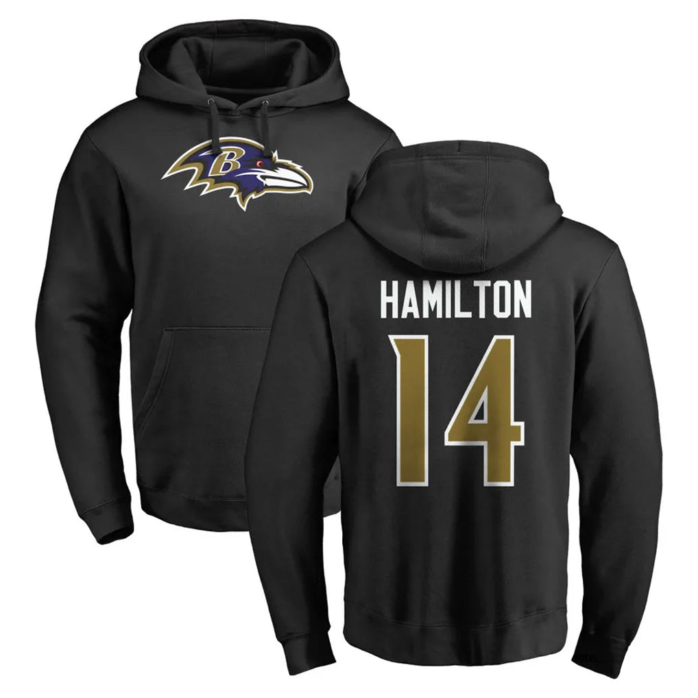 Parkc B.Ravens #14 Kyle Hamilton Player Black Pullover Hoodie Stitched Jerseys