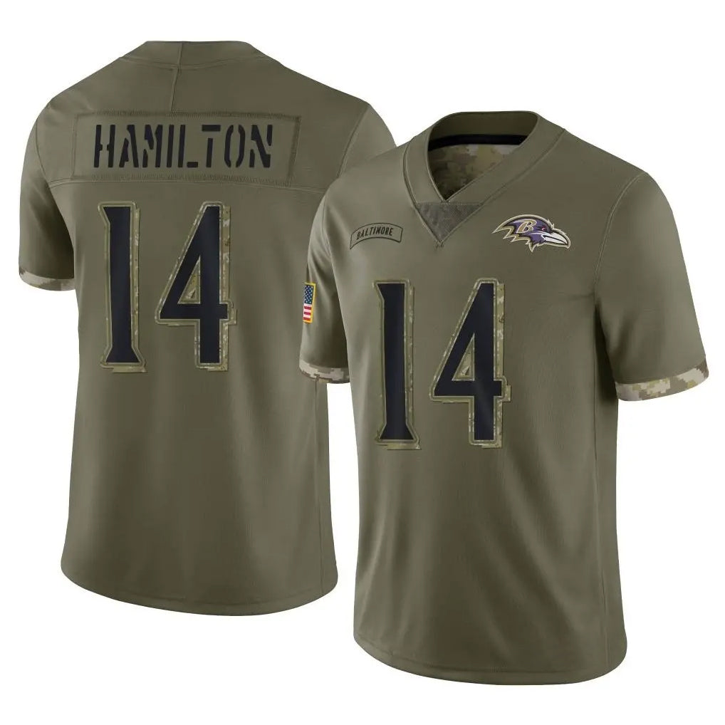 Parkc B.Ravens #14 Kyle Hamilton Player Olive Salute To Service Game Stitched Jerseys