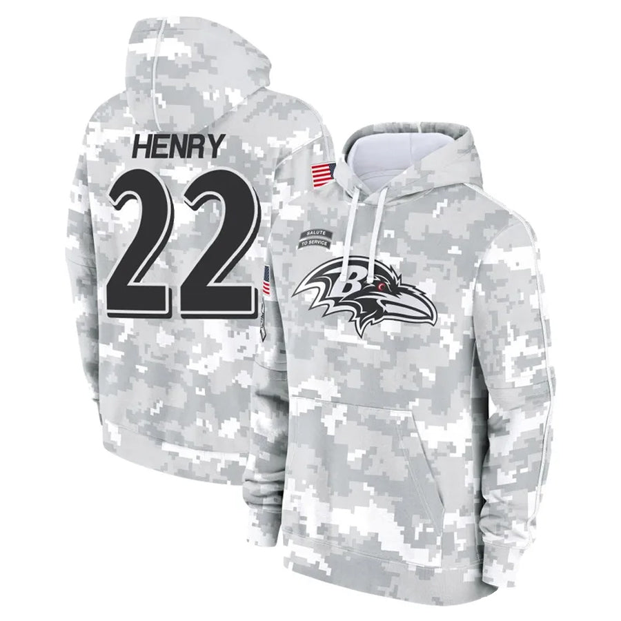 Parkc B.Ravens #22 Derrick Henry Player Arctic Camo Salute To Service Hoodie Stitched Jerseys