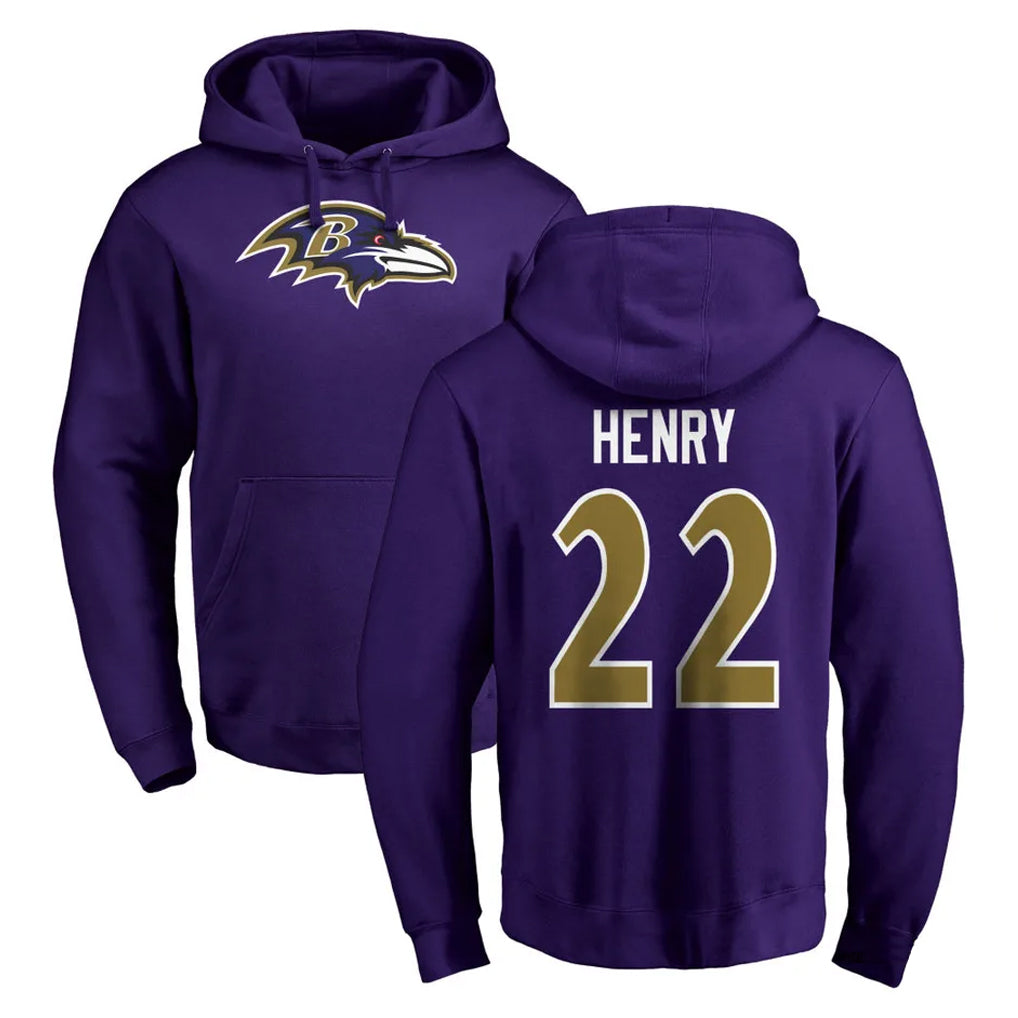 Parkc B.Ravens #22 Derrick Henry Player Purple Salute to Service Pullover Hoodie Stitched Jerseys