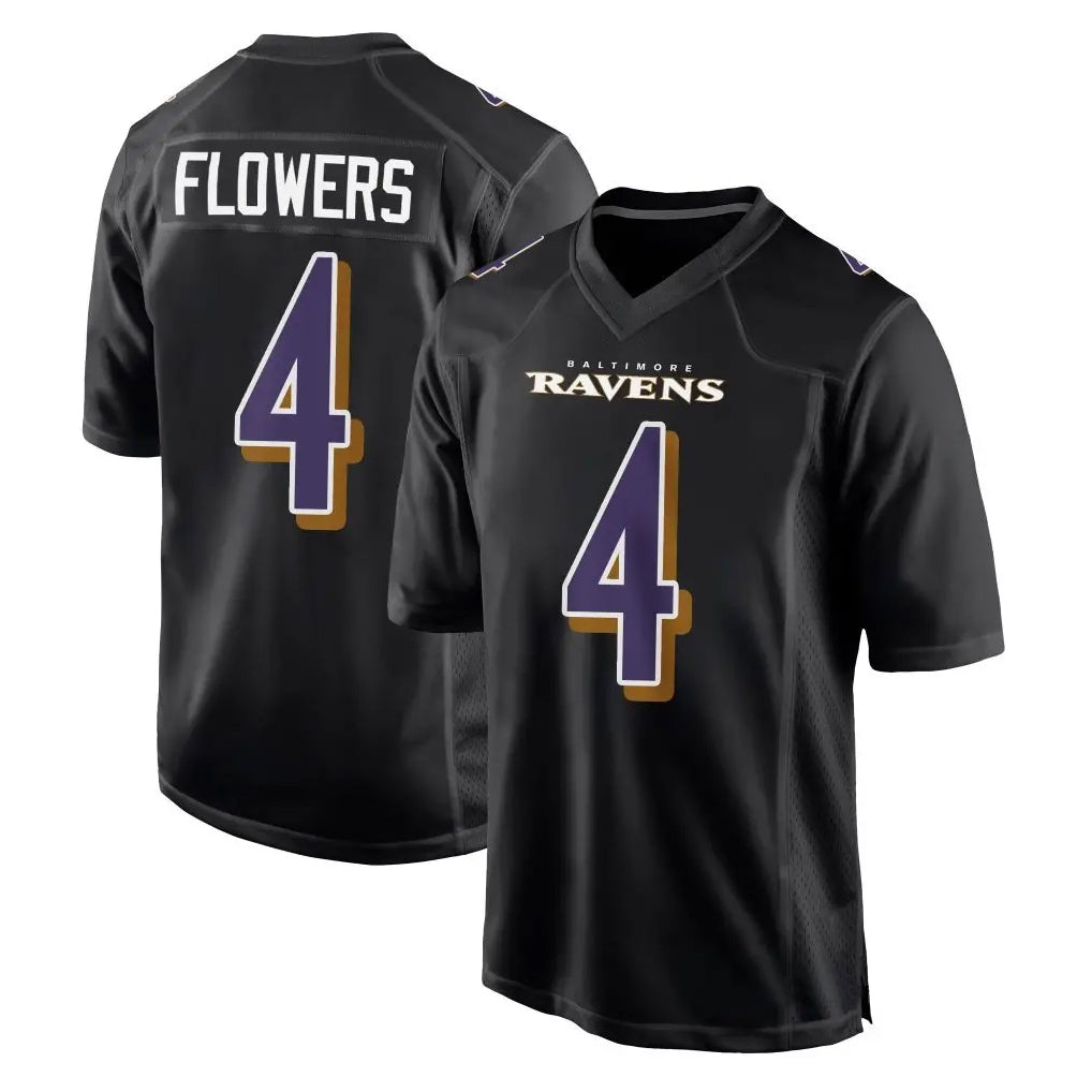 Parkc B.Ravens #4 Zay Flowers Player Black Carbon Fashion Home Game Stitched Jerseys