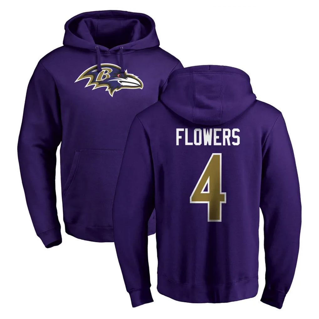 Parkc B.Ravens #4 Zay Flowers Player Purple Salute to Service Pullover Hoodie Stitched Jerseys