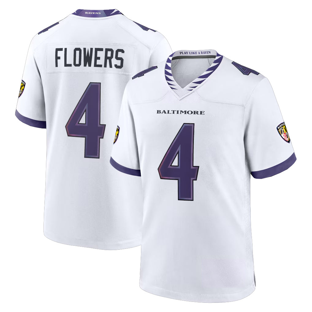 Parkc B.Ravens #4 Zay Flowers Player White Home Game Stitched Jerseys