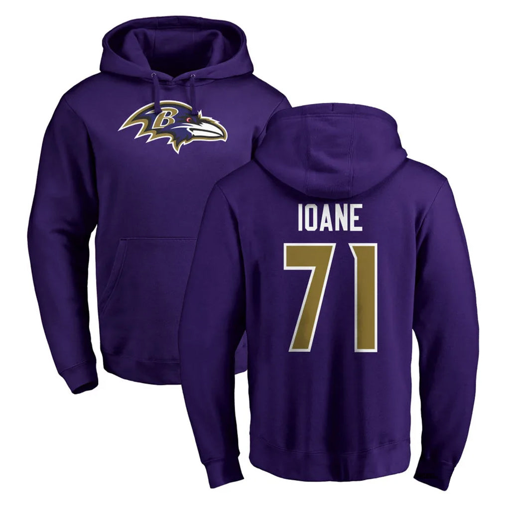 Parkc B.Ravens #71 Olaivavega Ioane Player Purple Salute to Service Pullover Hoodie Stitched Jerseys