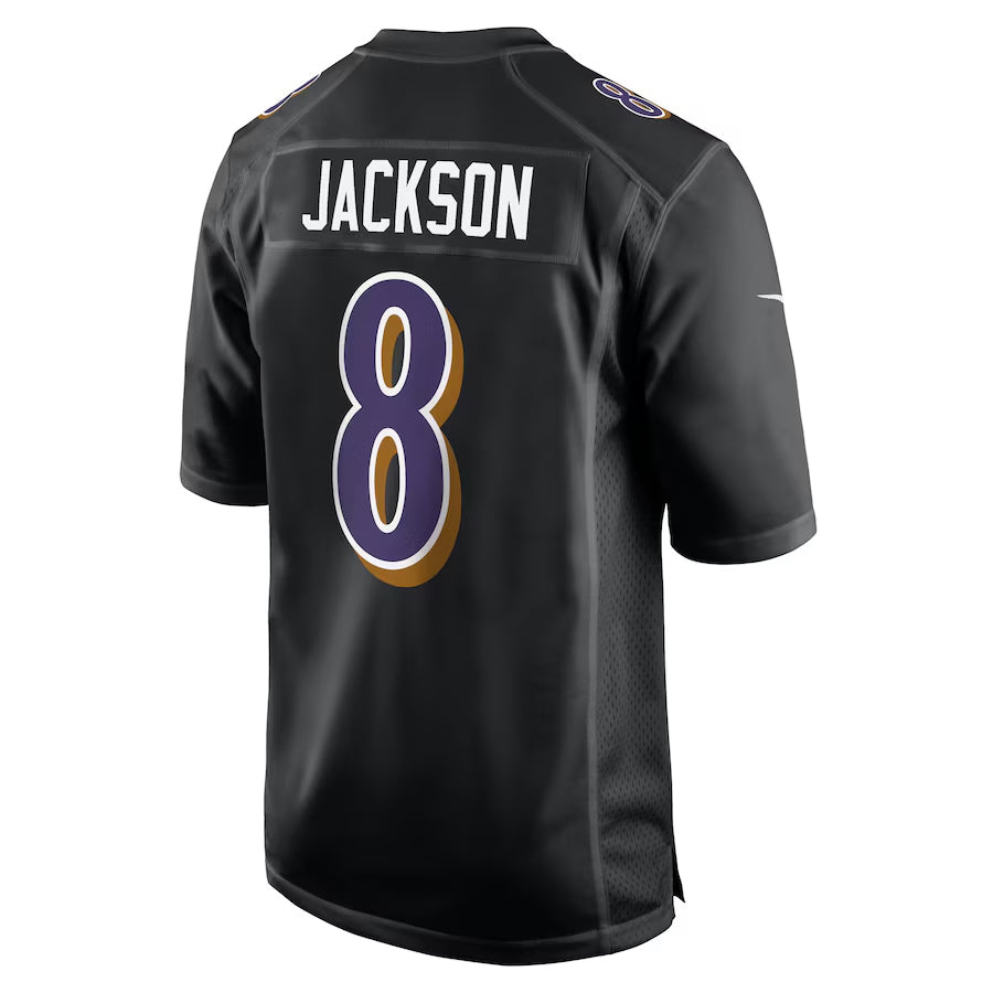 Parkc B.Ravens #8 Lamar Jackson Player Black Carbon Fashion Home Game Stitched Jerseys