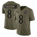 Parkc B.Ravens #8 Lamar Jackson Player Olive Salute To Service Limited Home Game Stitched Jerseys