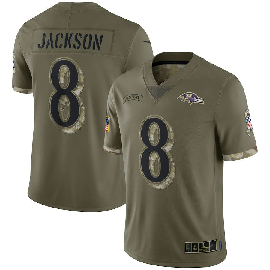 Parkc B.Ravens #8 Lamar Jackson Player Olive Salute To Service Stitched Jerseys