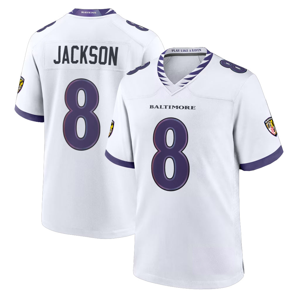 Parkc B.Ravens #8 Lamar Jackson Player White Home Game Stitched Jerseys
