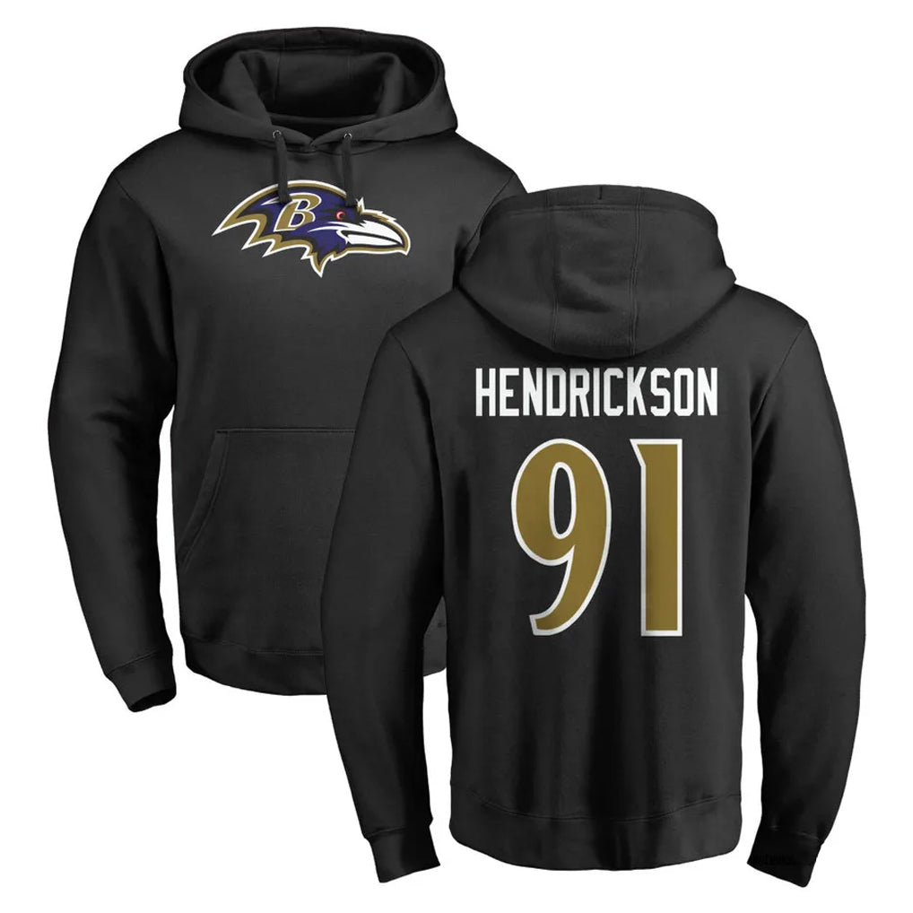 Parkc B.Ravens #91 Trey Hendrickson Player Black Pullover Hoodie Stitched Jerseys