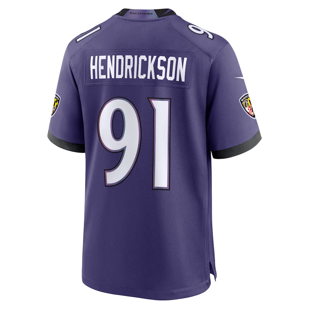 Parkc B.Ravens #91 Trey Hendrickson Player Purple Home Game Stitched Jerseys