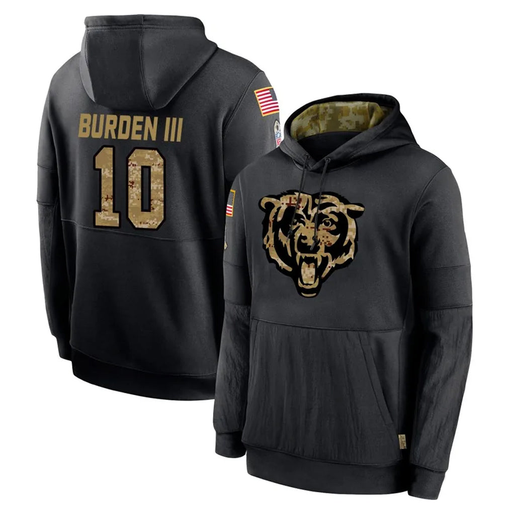 Parkc C.Bears #10 Luther Burden III Player Black Salute to Service Pullover Hoodies Limited Stitched Jerseys